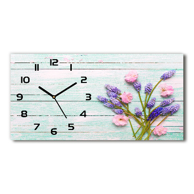 Reloj rectangular Lavanda sobre madera