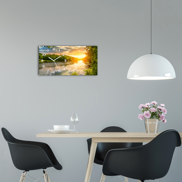 Zegar ścienny szklany Zmierzch nad rzeką