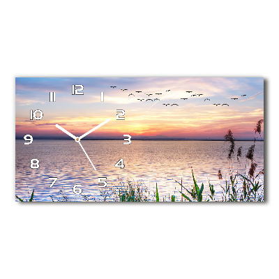 Zegar ścienny szklany cichy Jezioro zachód