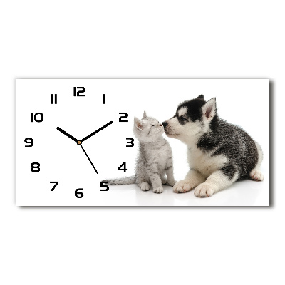 Reloj de cristal horizontal Perro y gato