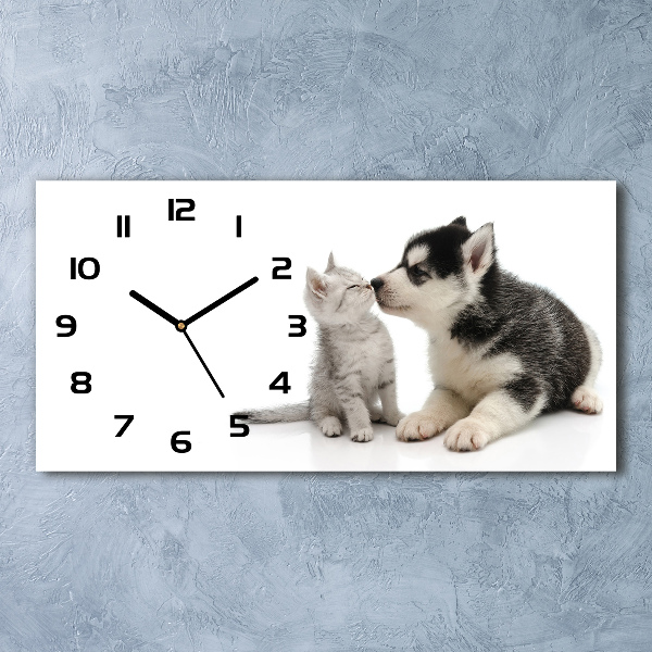 Reloj de cristal horizontal Perro y gato