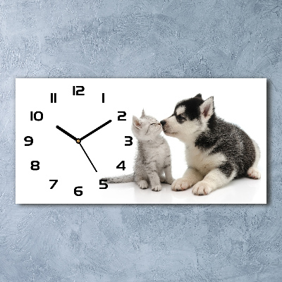 Reloj de cristal horizontal Perro y gato