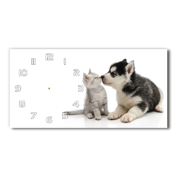 Reloj de cristal horizontal Perro y gato