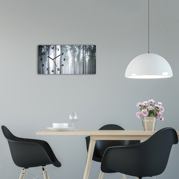 Zegar ścienny szklany cichy Mgła w lesie