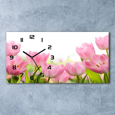 Reloj de cristal horizontal Tulipanes rosados