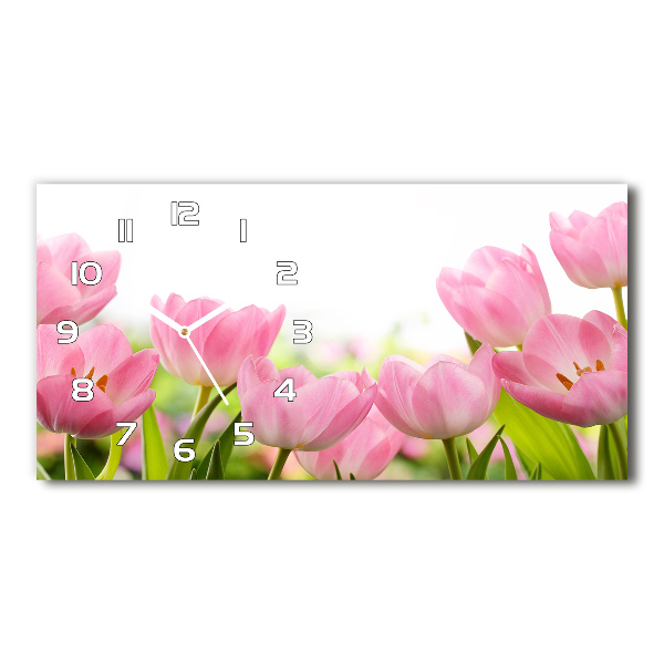 Reloj de cristal horizontal Tulipanes rosados