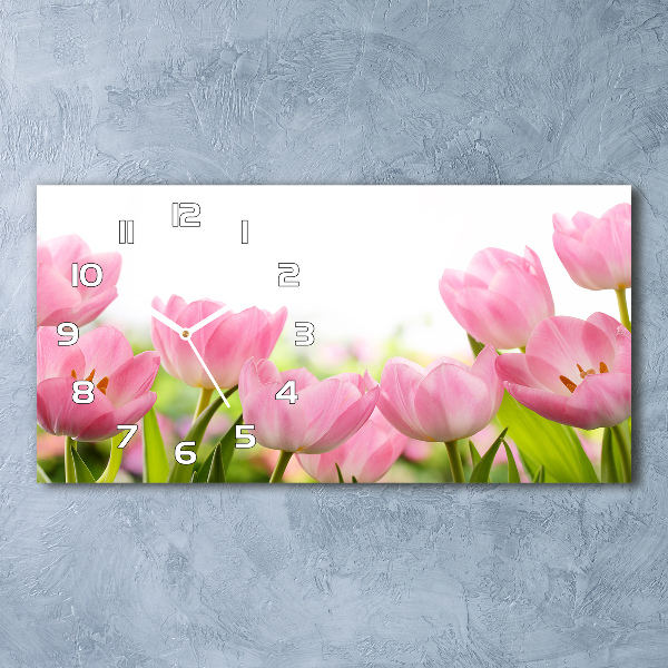 Reloj de cristal horizontal Tulipanes rosados