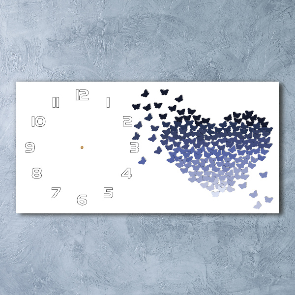 Zegar ścienny szklany cichy Serce z motyli