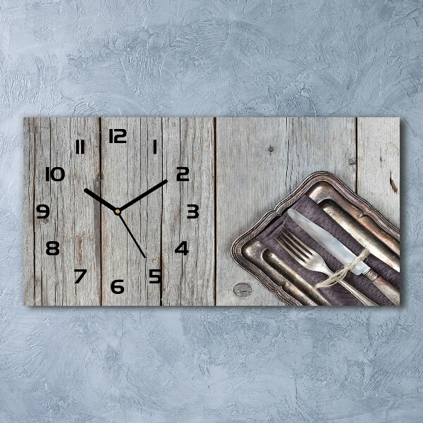 Reloj de cristal horizontal Cubiertos sobre tablas