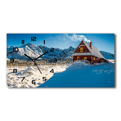 Zegar ścienny szklany cichy Domek w górach