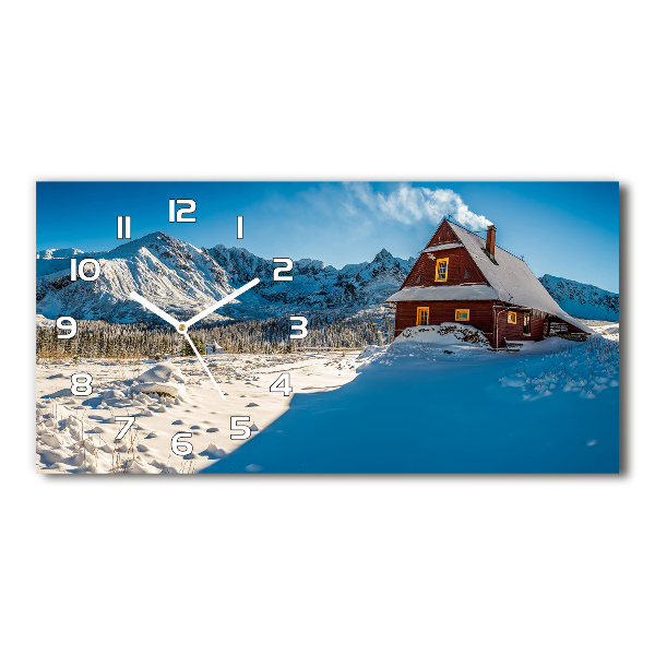 Zegar ścienny szklany cichy Domek w górach