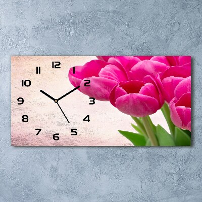 Reloj de cristal horizontal Tulipanes rosados
