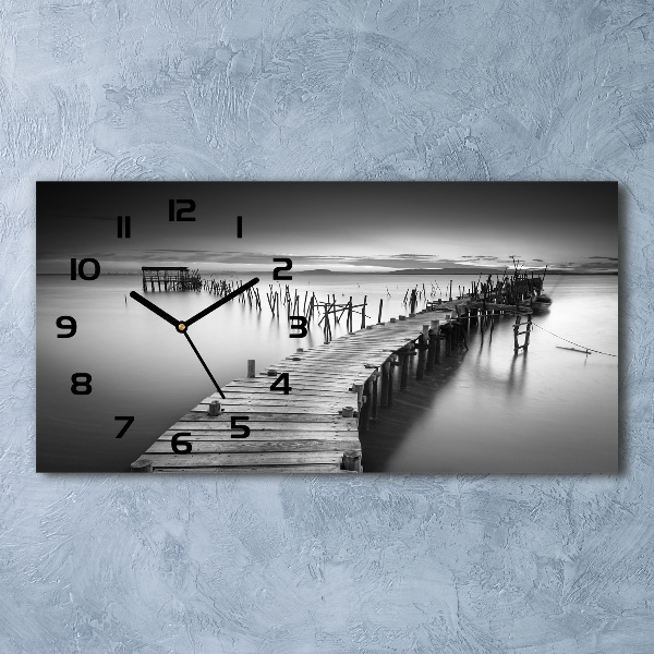 Reloj de cristal horizontal Muelle de madera