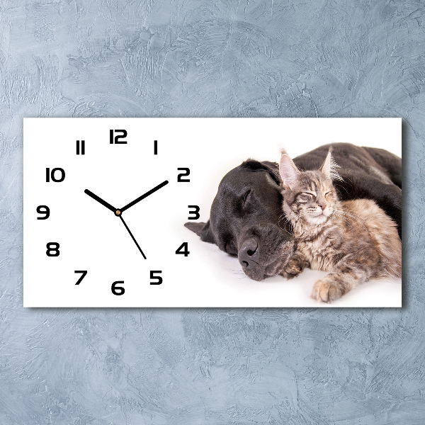 Reloj de cristal horizontal Perro con gato