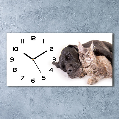 Reloj de cristal horizontal Perro con gato