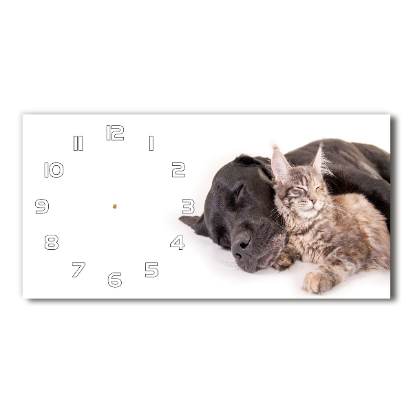 Reloj de cristal horizontal Perro con gato