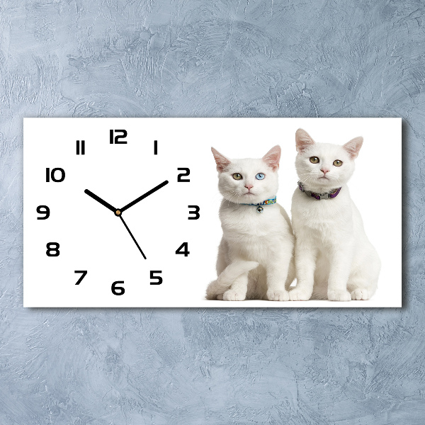 Reloj de cristal horizontal Gatos blancos