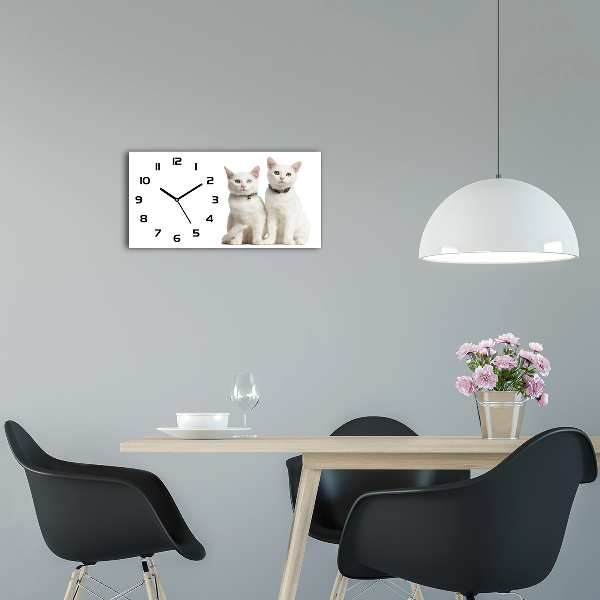 Reloj de cristal horizontal Gatos blancos