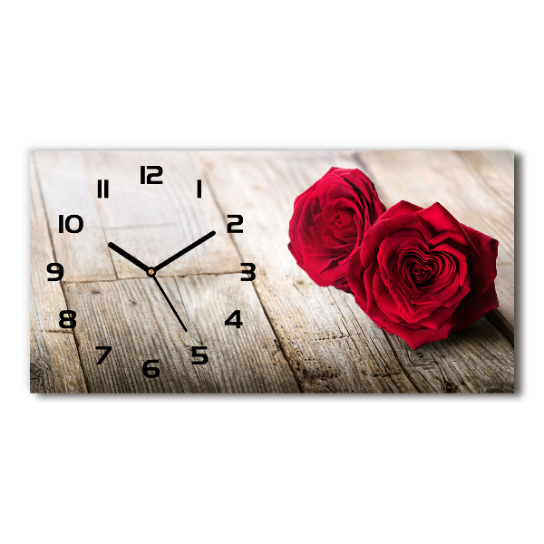 Reloj de cristal horizontal Rosas sobre madera
