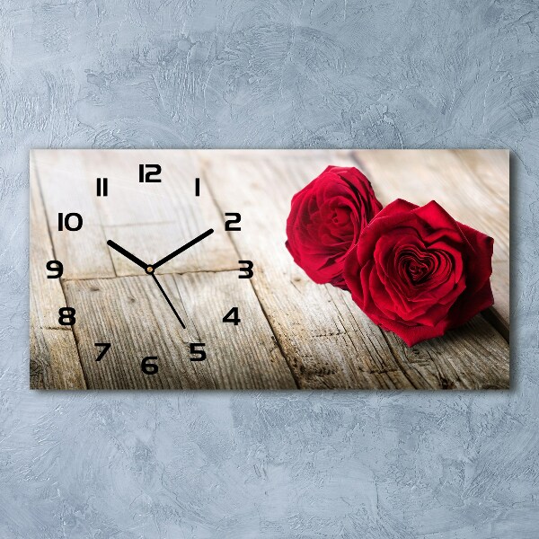 Reloj de cristal horizontal Rosas sobre madera