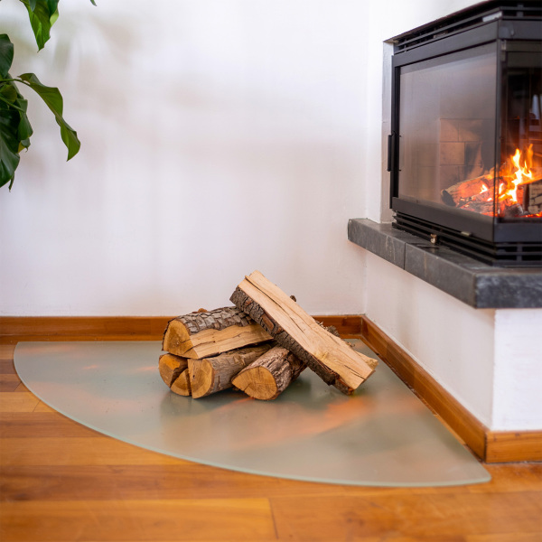 Cuarto de círculo placa de vidrio para chimenea con efecto óptico de cristal mate