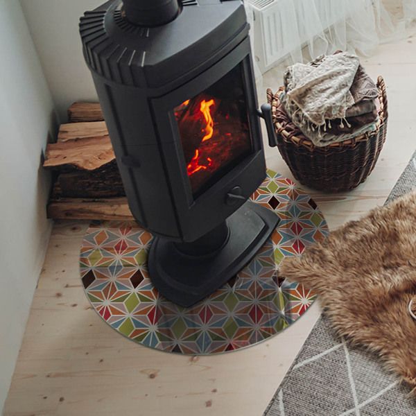 Szyba pod kominek Wielokątne wzory w siatce