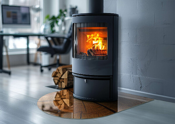 Szyba pod kominek półowalna Drewno w przekroju z naturalnymi słojami