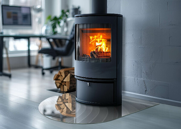 Protector suelo para estufa de leña semicircular Ondas de formas sutiles