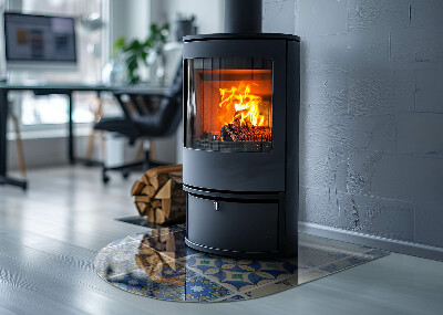 Szyba pod kominek półowalna Ceramiczne wzory na tle