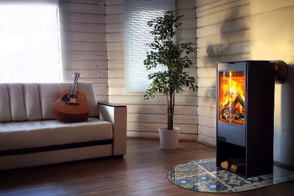 Protector de suelo para estufa semicircular Patrones cerámicos en el fondo.