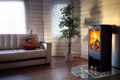 Szyba pod kominek półowalna Ceramiczne wzory na tle