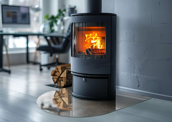 Protector suelo para estufa de leña semicircular Patrón de piedra inspirado en la naturaleza.