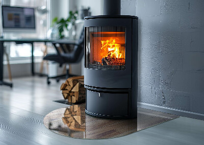 Protector suelo para estufa de leña semicircular Patrón de madera en disposición geométrica.