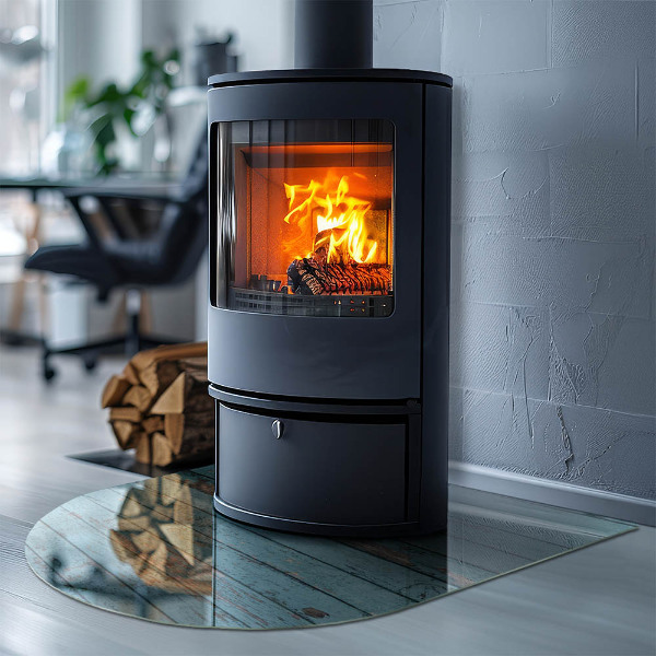 Protector suelo para estufa de leña semicircular Tablas rústicas de estilo natural