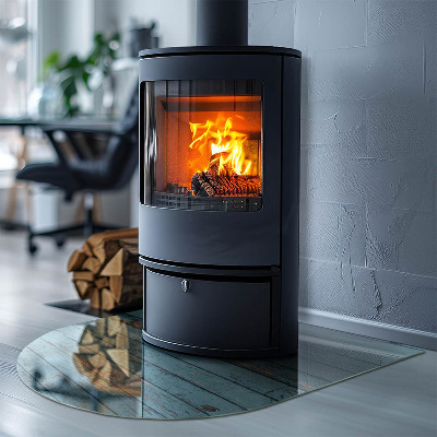 Protector suelo para estufa de leña semicircular Tablas rústicas de estilo natural