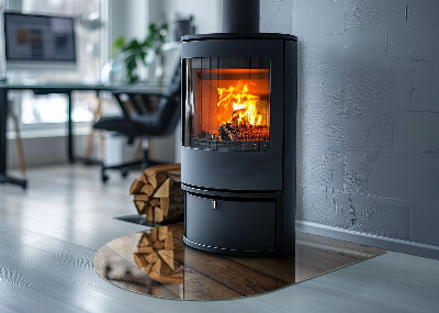 Placa protección suelo estufa semicircular Grano de madera natural