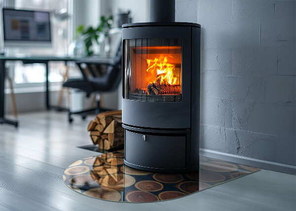 Szyba hartowana pod kominek półowalna Skrzynka z obramowaniem z drewna