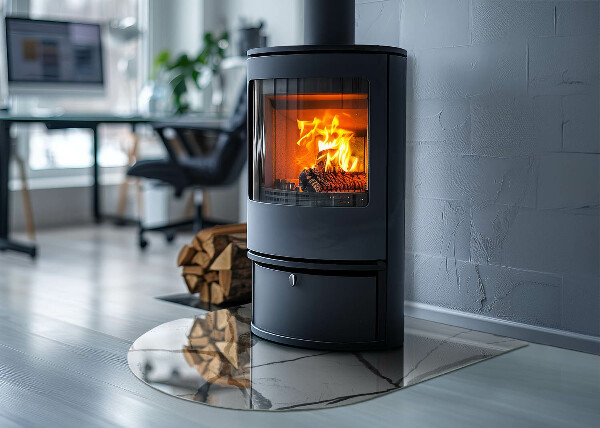 Szyba hartowana pod kominek półowalna Marmurowe żyły w eleganckim stylu