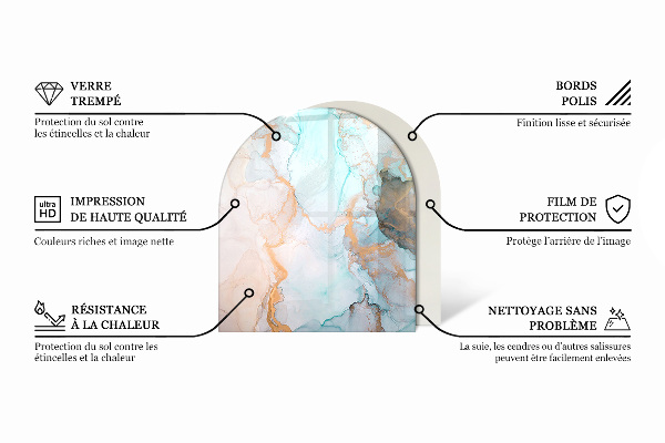 Protector suelo para estufa de leña semicircular Vetas de mármol en un estilo elegante