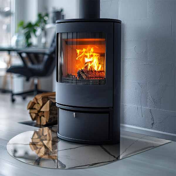 Protector suelo para estufa de leña semicircular Vetas de mármol en un estilo elegante