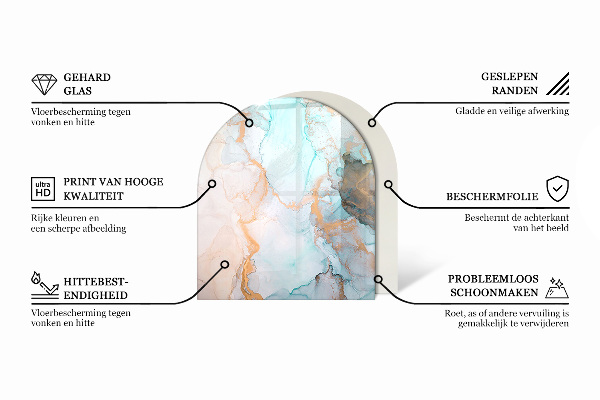 Protector suelo para estufa de leña semicircular Vetas de mármol en un estilo elegante