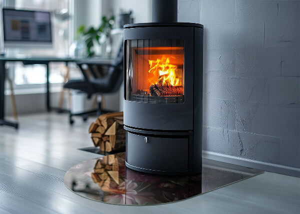 Placa protección suelo estufa semicircular Detalle floral en plena floración