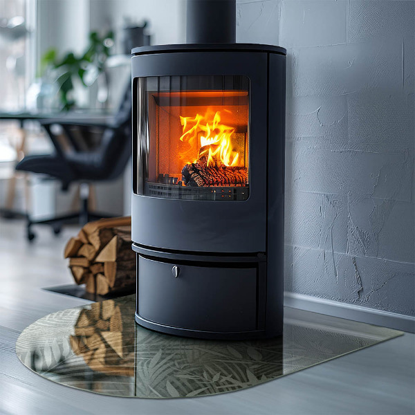 Protector de suelo para estufa semicircular Hojas tropicales en el fondo.