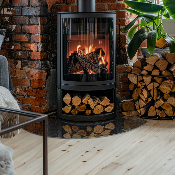 Placa de vidrio para chimenea de cuarto de círculo Patrón de piedra natural