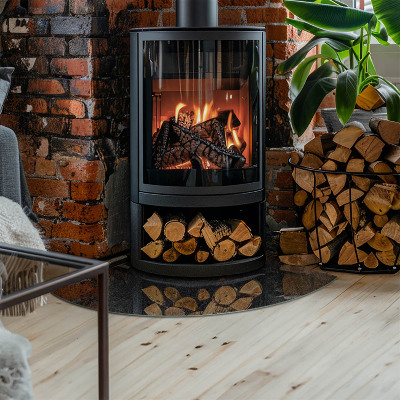 Placa de vidrio para chimenea de cuarto de círculo Patrón de piedra natural