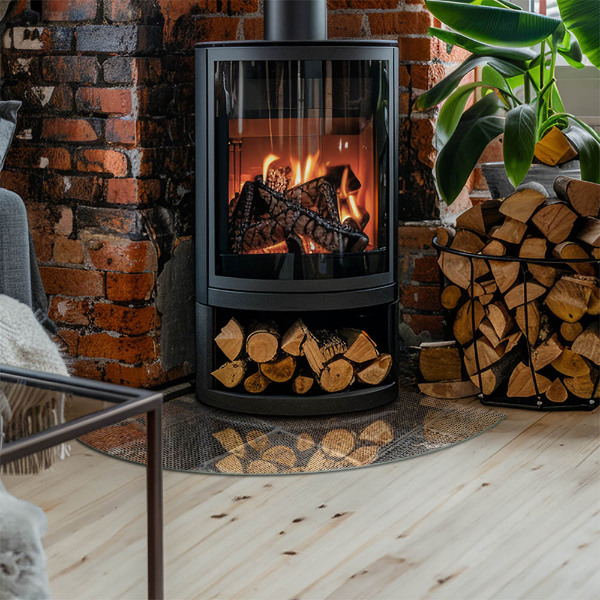 Placa protectora suelo estufa de cuarto de círculo Motivo de acero perforado