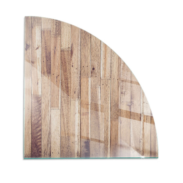 Placa de vidrio para chimenea de cuarto de círculo Patrón de madera en disposición geométrica.