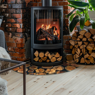 Placa de vidrio para chimenea de cuarto de círculo Caja con marco de madera