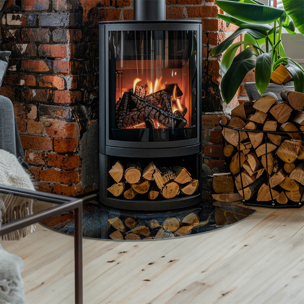 Placa protectora suelo estufa de cuarto de círculo Hojas con estilo en la estructura.