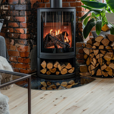 Placa protectora suelo estufa de cuarto de círculo Hojas con estilo en la estructura.